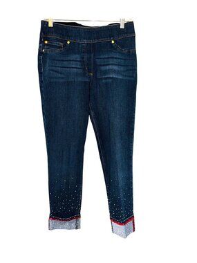 NWT Nygard Luxe Denim Slims Ankle Jeans Womens M 4-Way Stretch Embellished Red